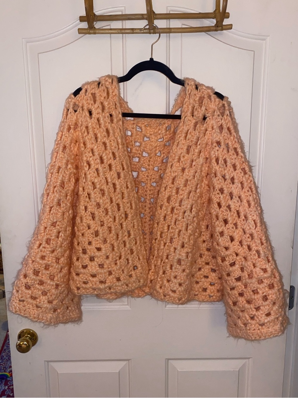 Handmade Peach Chunky Crochet Cardigan — Fits Medium to XL